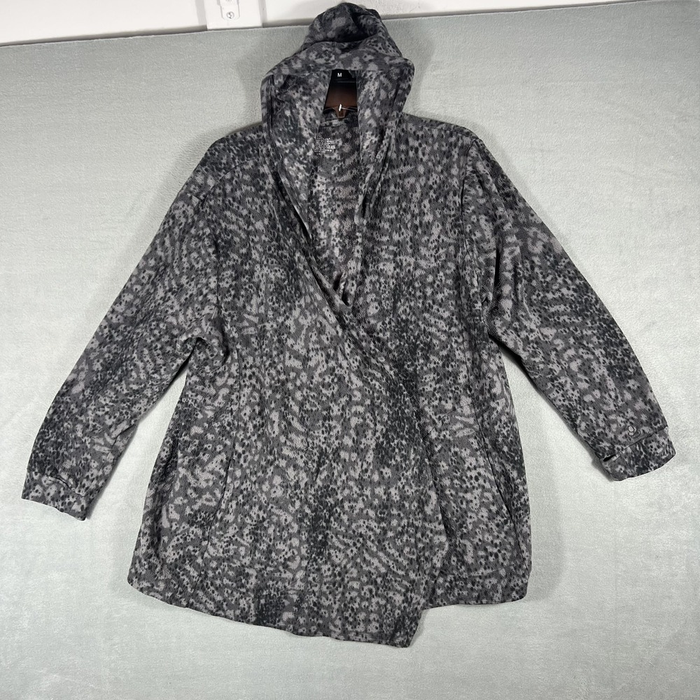 Cuddl Duds Women's Gray‎ Leopard Fleece Wrap Cardigan Jacket Hoodie L/XL